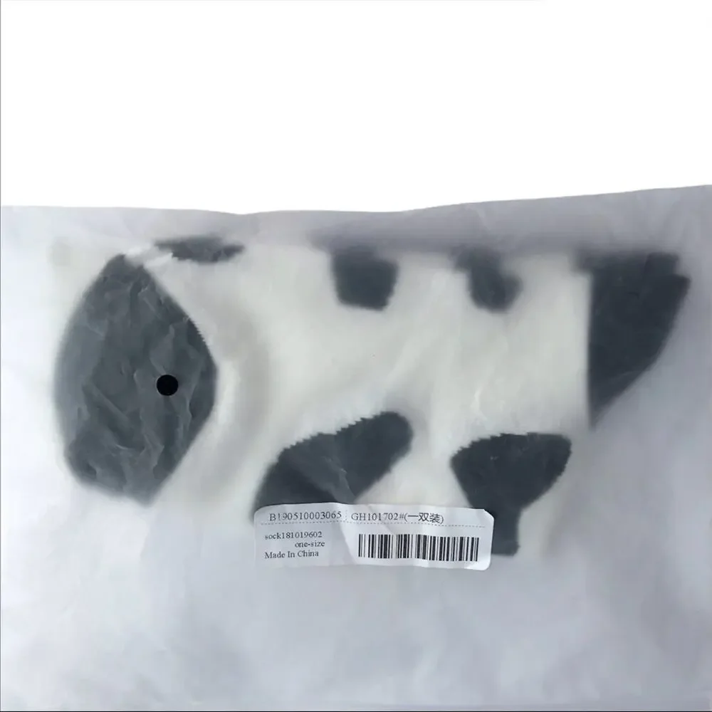 Cow Printed Black & White Knit Crew Socks One Size